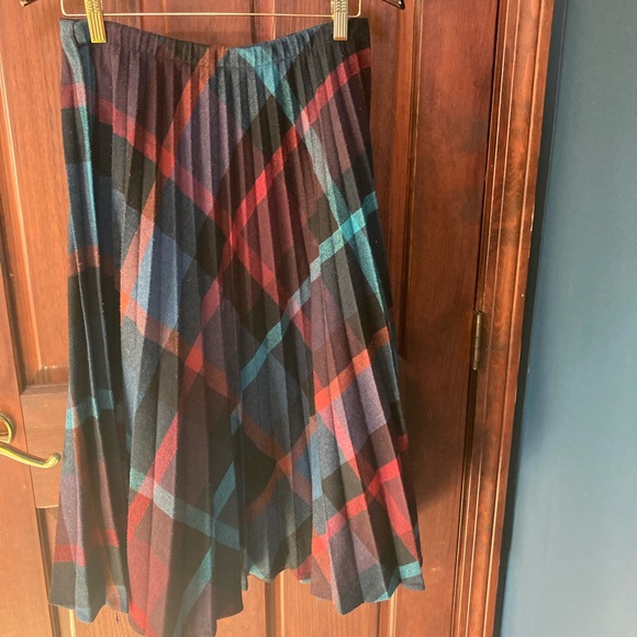 Barclays square vintage accordian pleated plaid wool midi skirt - Picture 5 of 5